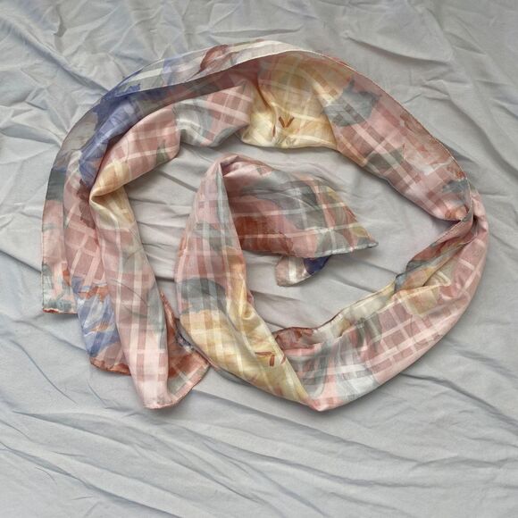 Whimsical Romantic Pastel Watercolor Floral Flower Scarf / Shawl  15x64 - Picture 2 of 3